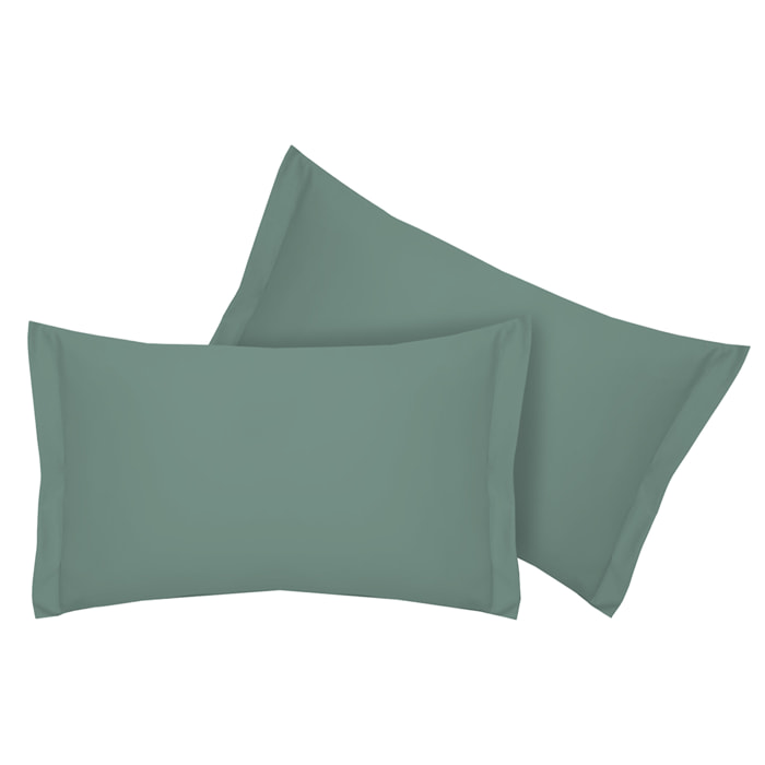 Coppia federe a due volant tinta unita verde 100% cotone