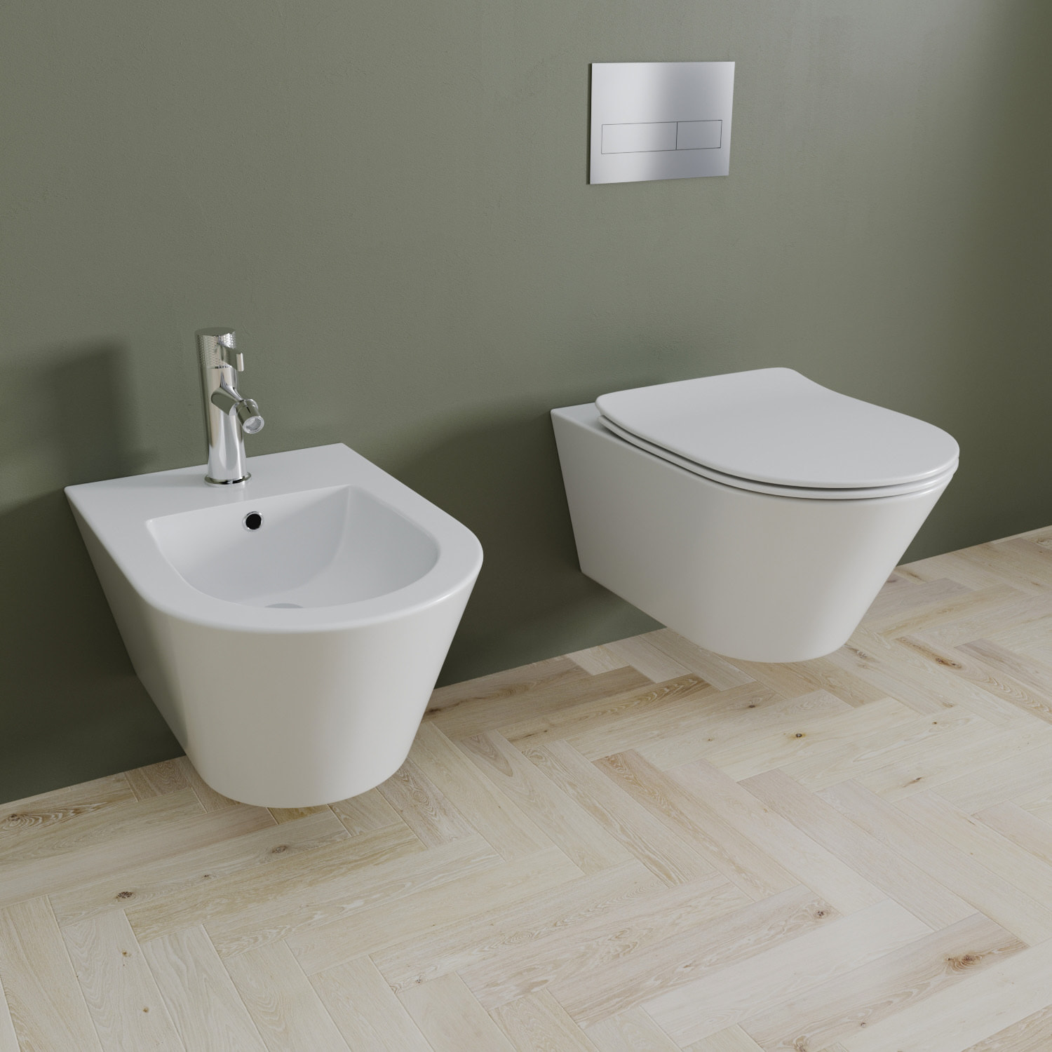 Coppia Sanitari Sospesi Vaso WC Rimless Con Tornado Flush E Bidet Sospeso Moderno Tondo In Ceramica Con Copriwater Chiusura Soft Close Bianco Lucido