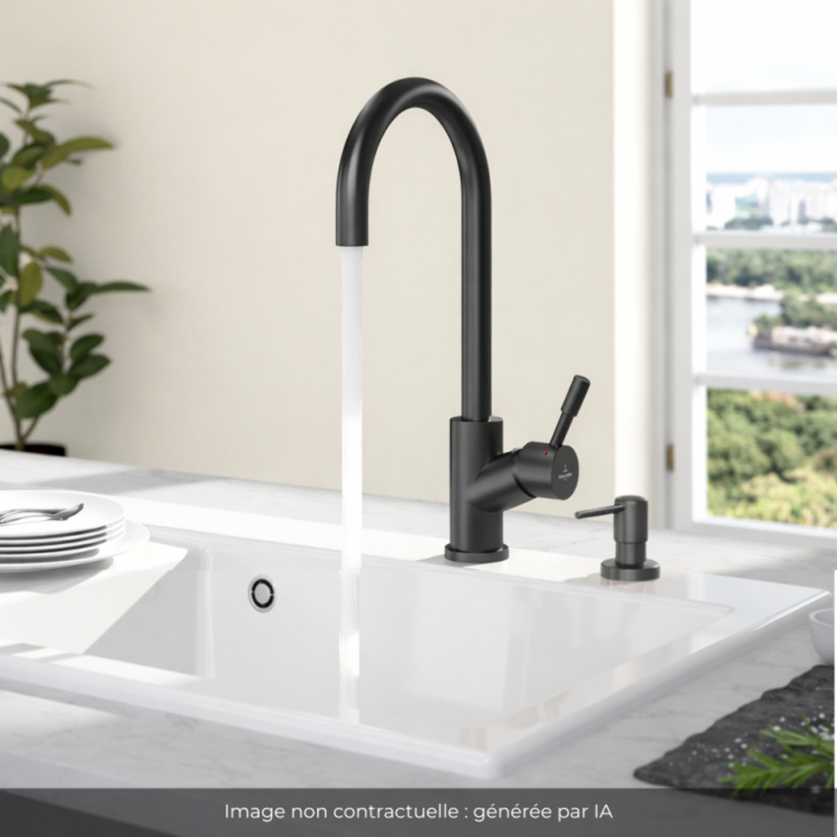 Robinet cuisine Umbrella + Distributeur de savon Anthracite