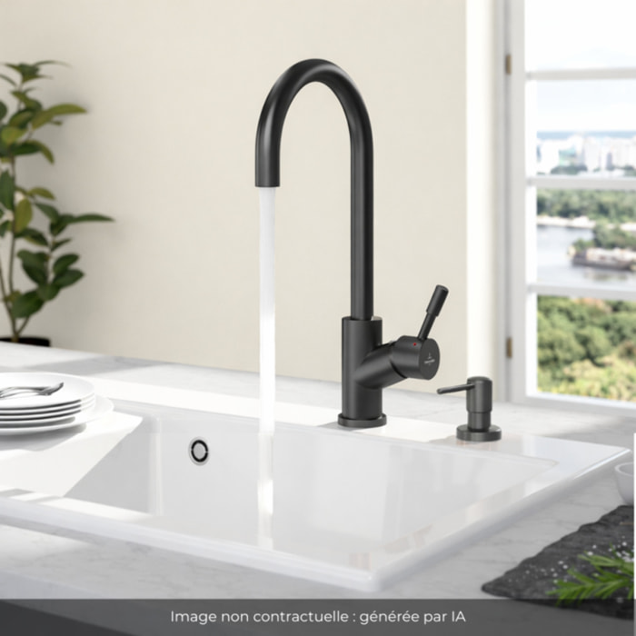 Robinet cuisine Umbrella + Distributeur de savon Anthracite