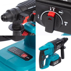 Set di 5 utensili elettrici, smerigliatrice angolare, perforatore a martello, trapano, seghetto alternativo e chiave a impatto.