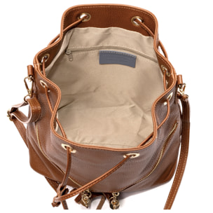 Arzene borsa a tracolla in pelle autentica dollaro. Design fresco arricciato e frange sul davanti