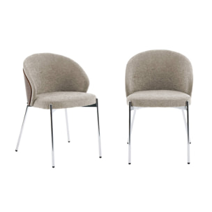 Chaise bois de peuplier teinté noyer, acier et tissu texturé (lot de 2) PAUL