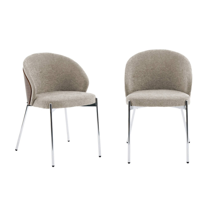 Chaise bois de peuplier teinté noyer, acier et tissu texturé (lot de 2) PAUL