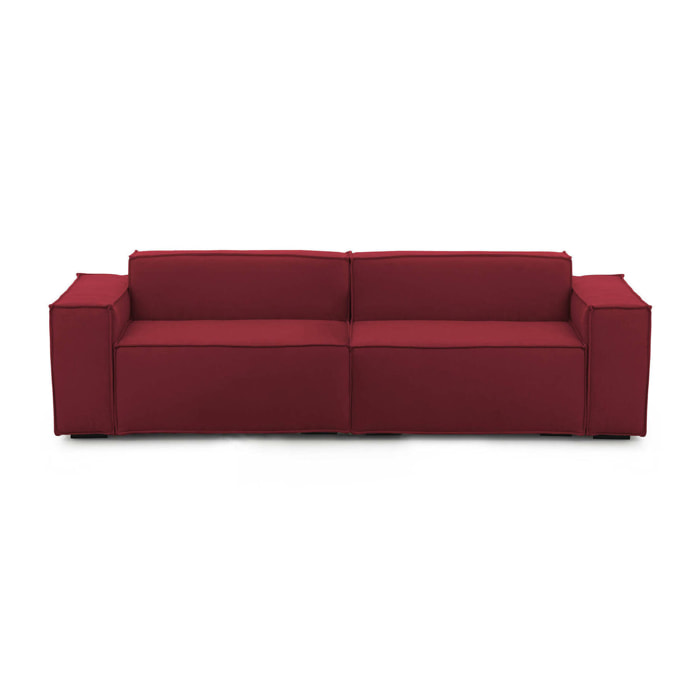 Divano fisso Simona, Divano componibile a 3 posti lineare, 100% Made in Italy, Sofà moderno da soggiorno in tessuto, Cm 260x95h70, Rosso