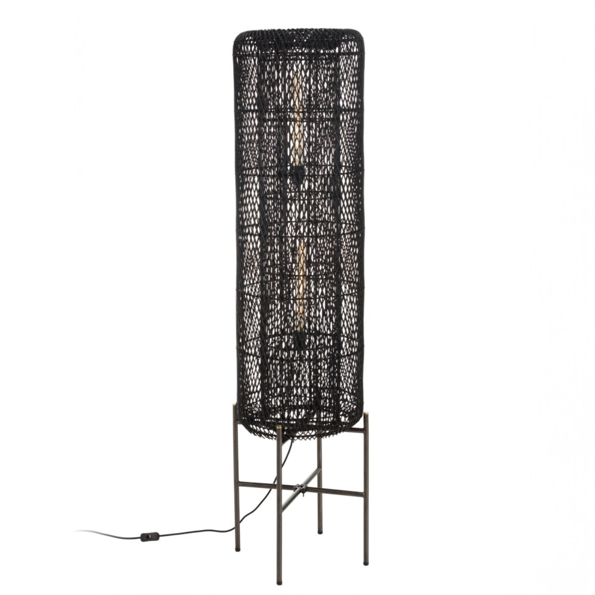 SIXTINE - Lampadaire 39x39cm rotin couleur noire pieds acier