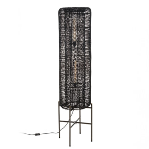 SIXTINE - Lampadaire 39x39cm rotin couleur noire pieds acier