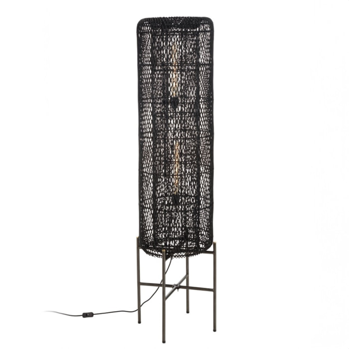 SIXTINE - Lampadaire 39x39cm rotin couleur noire pieds acier