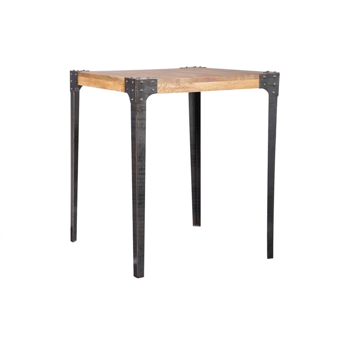 Table haute industrielle carrée en bois manguier massif et métal L88 cm MADISON