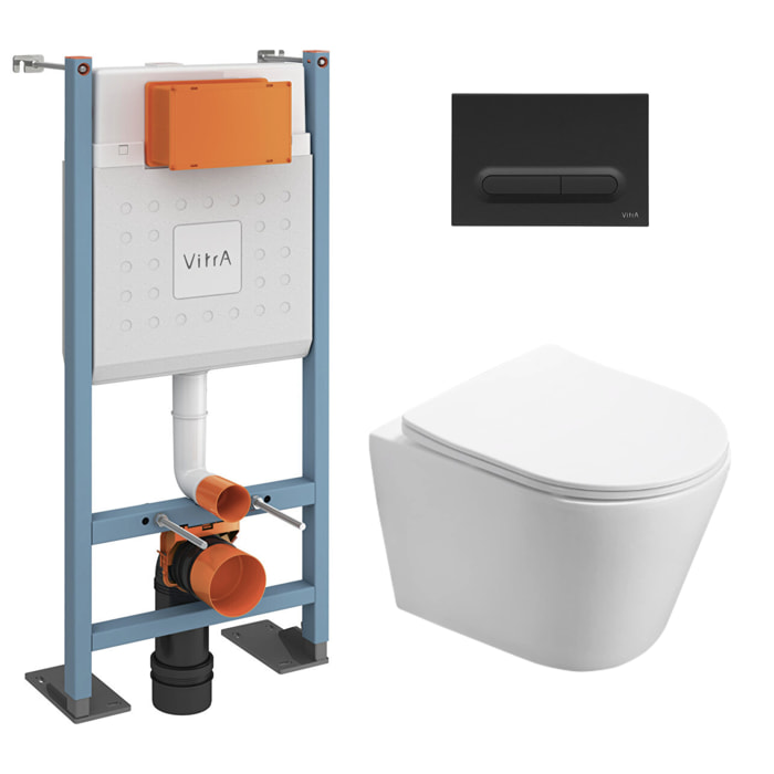 Pack WC Bâti-support autoportant V-Fix Core + WC SAT sans bride et fixations invisibles + Plaque noir mat (VFTFINFI6)