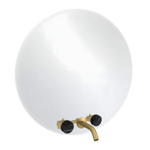 Miroir LED rond 3 trous + mélangeur lavabo encastré 3 trous Grands Boulevards marbré orage et laiton brossé