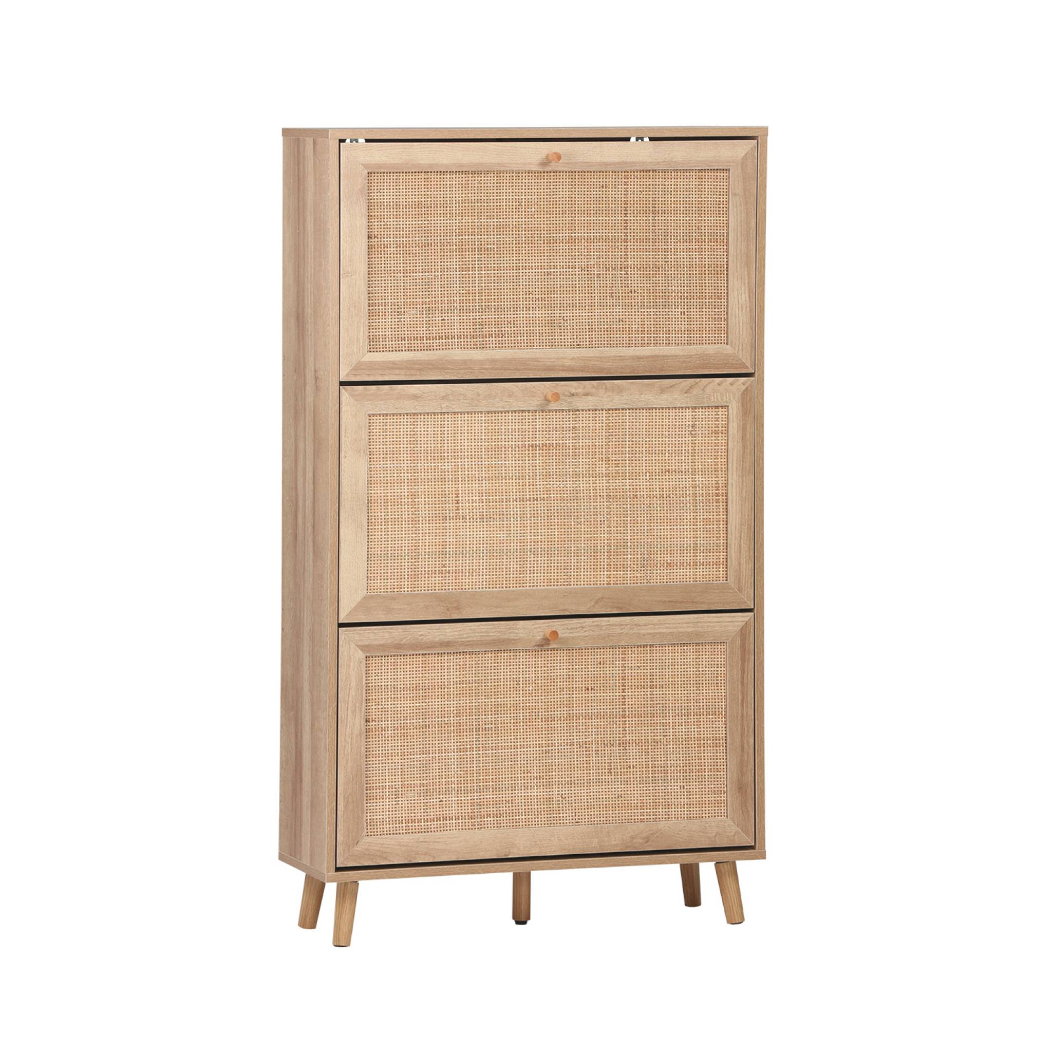 Meuble à chaussures décor bois et cannage 3 abattants  BOHÈME