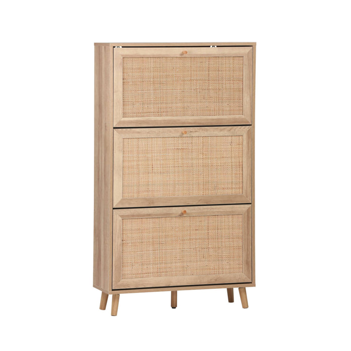 Meuble à chaussures décor bois et cannage 3 abattants  BOHÈME