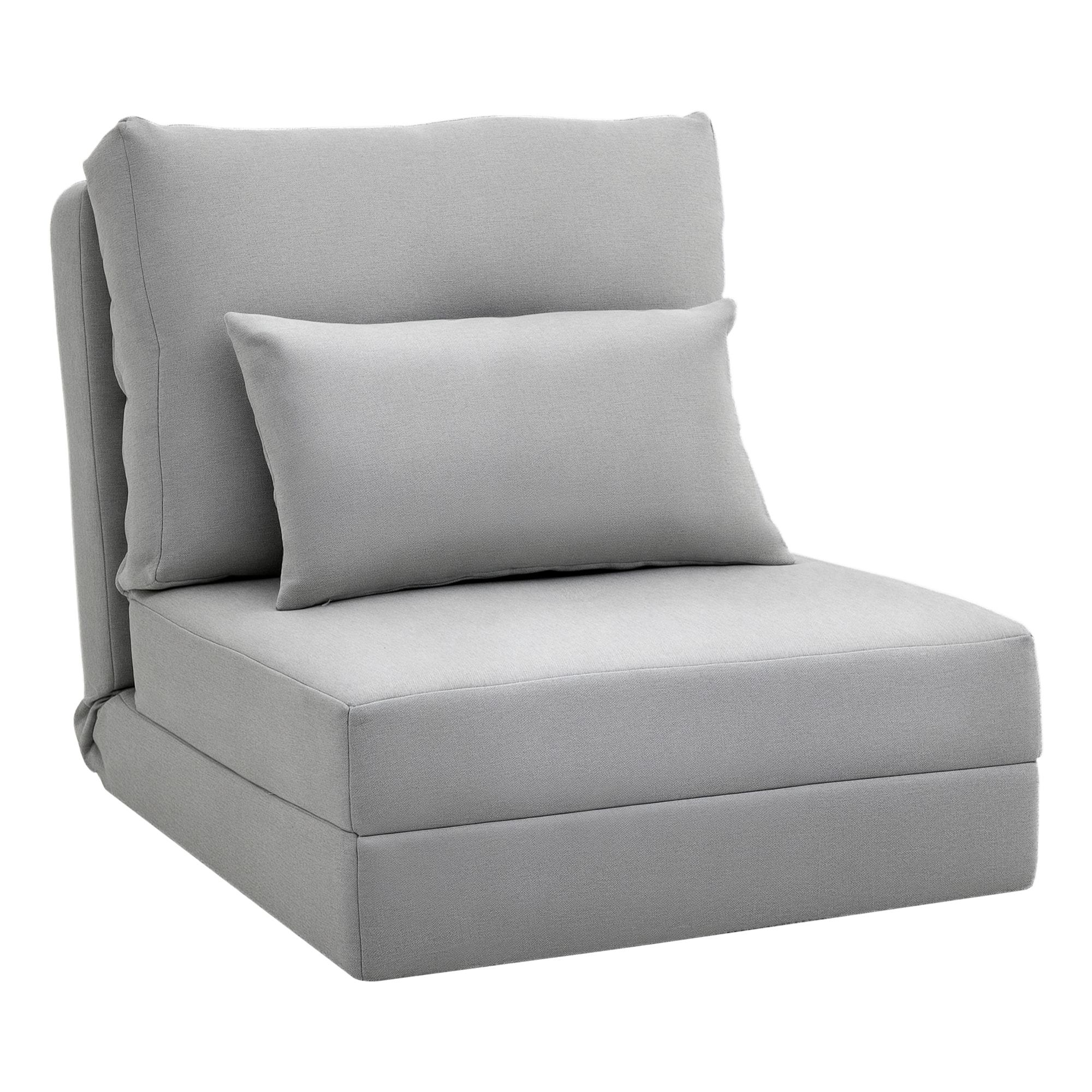 HOMCOM Sofá Cama Individual Plegable 3 en 1, Sofá Cama, Tapizado en Lino, con Respaldo Ajustable 5 Posiciones, Almohadas, Marco Metálico, para Dormitorio, Salón, Gris Claro