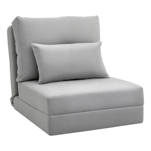 HOMCOM Sofá Cama Individual Plegable 3 en 1, Sofá Cama, Tapizado en Lino, con Respaldo Ajustable 5 Posiciones, Almohadas, Marco Metálico, para Dormitorio, Salón, Gris Claro