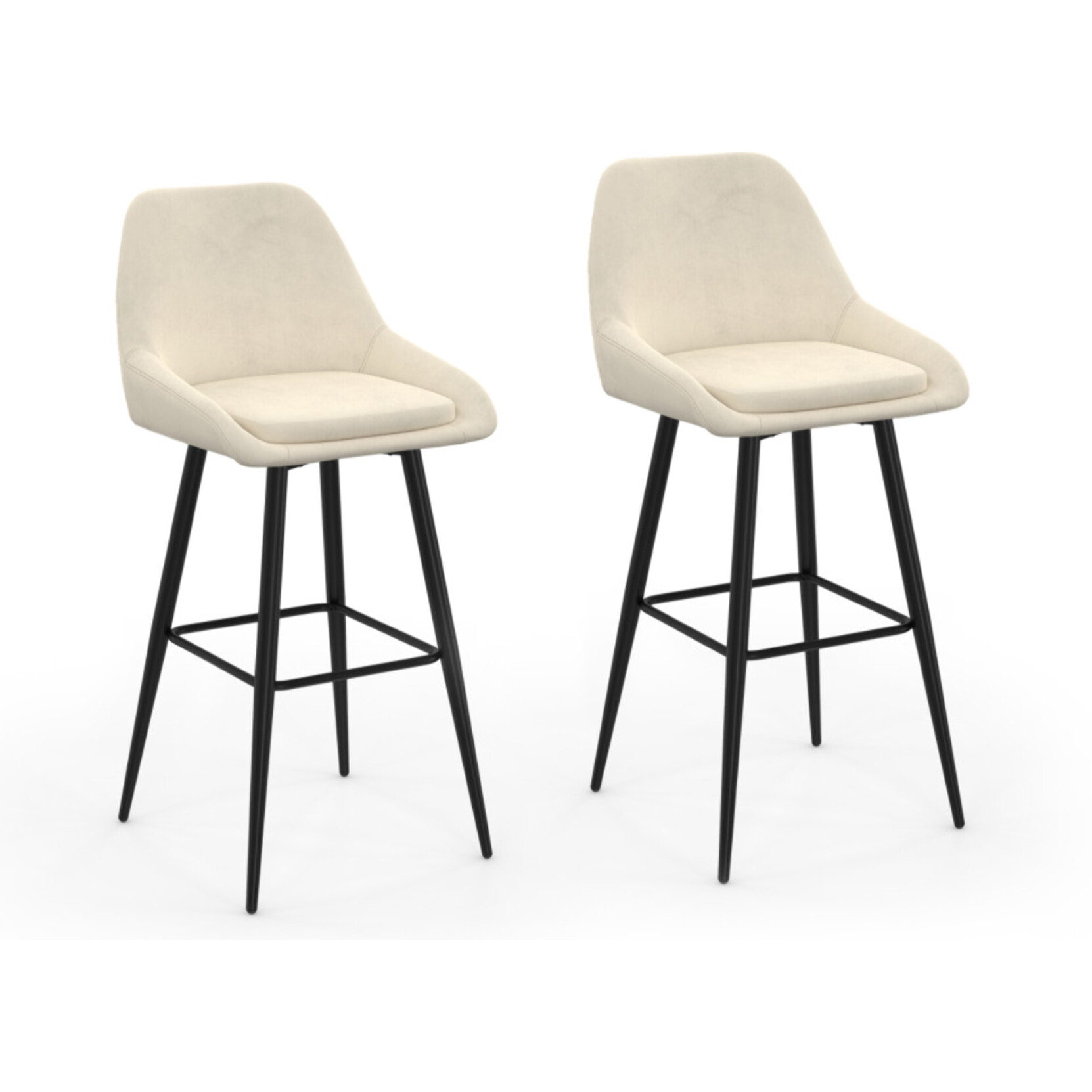 Tabourets de bar Olivia velours crème pieds métal - lot de 2