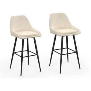 Tabourets de bar Olivia velours crème pieds métal - lot de 2