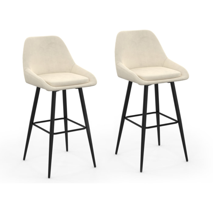 Tabourets de bar Olivia velours crème pieds métal - lot de 2