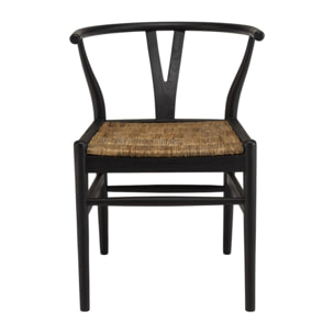 SIXTINE - Chaise noire en bois de teck recyclé dossier arrondi