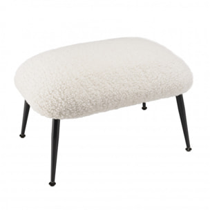 ALBANE - Tabouret cosy tissu bouclette blanc pieds métal noir