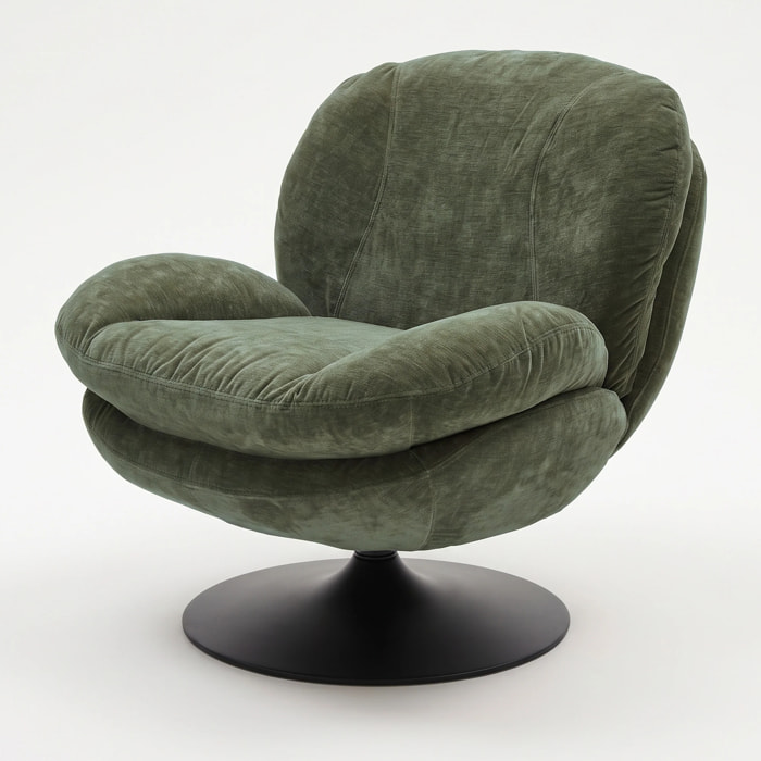 Fauteuil pivotant en tissu effet velours vert kaki - Ricci