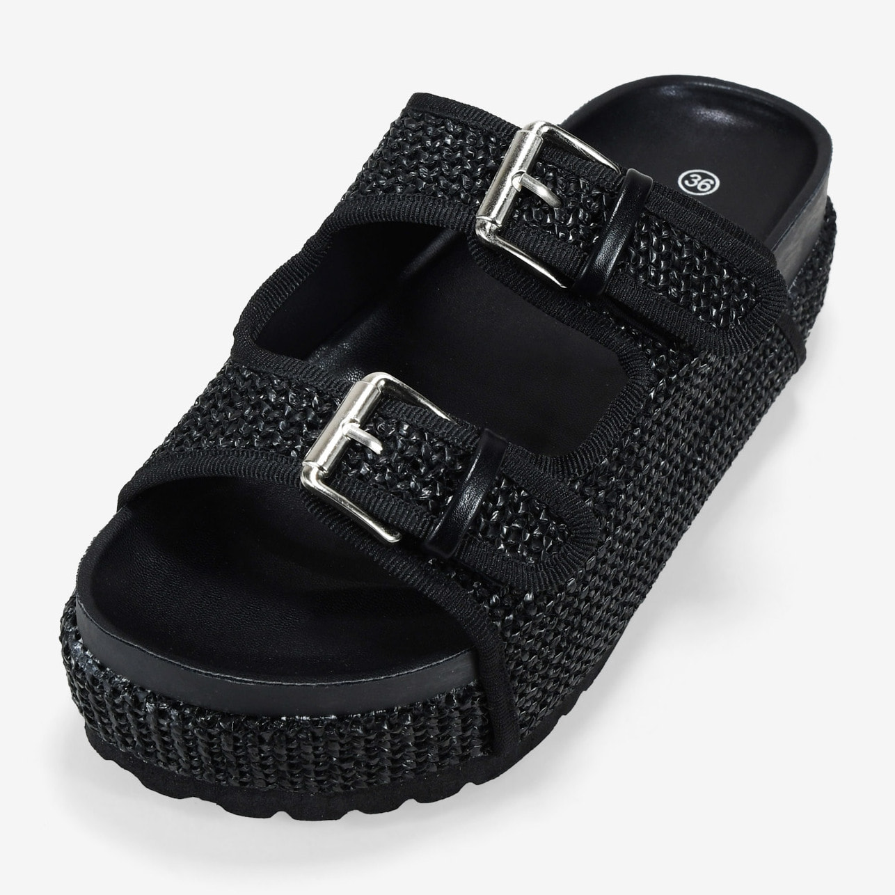 Sandalias esparto negras con plataforma y hebillas