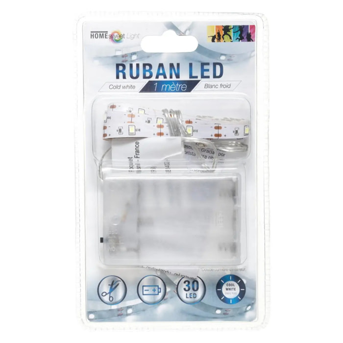 Ruban LED "Lumy" à pile blanc L130cm