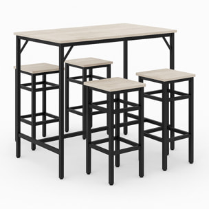 Sabi - Tavolo bar con 4 sgabelli quadrati in stile industrial bleach, set angolo breakfast