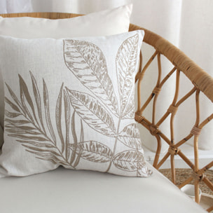 Coussin carré motif nature épuré - Ecru