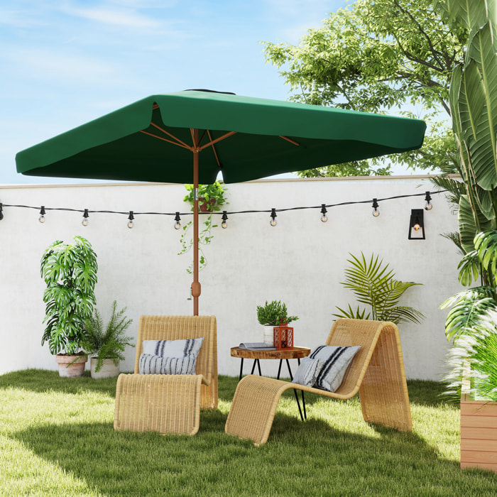 Sombrilla de Terraza Exterior 300x200 cm Parasol de Terraza Exterior con Ángulo Ajustable Mástil de Aluminio Manivela y Protección UV 50+ Sombrilla para Jardín Patio Verde Oscuro