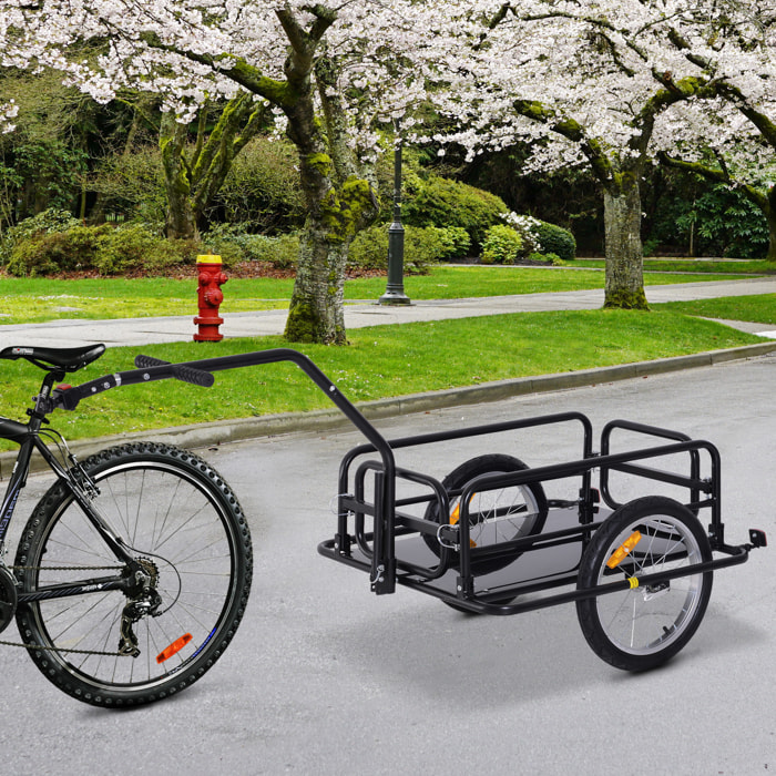 Remolque de Carga para Bicicleta Carro para Bicicleta Plegable con 2 Ruedas Reflectores Seguros Carga 40 kg 155x71,5x77 cm Negro