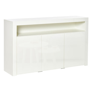 HOMCOM Buffet LED - meuble de rangement LED - 3 placards avec étagère et grande niche - panneaux particules MDF blanc laqué