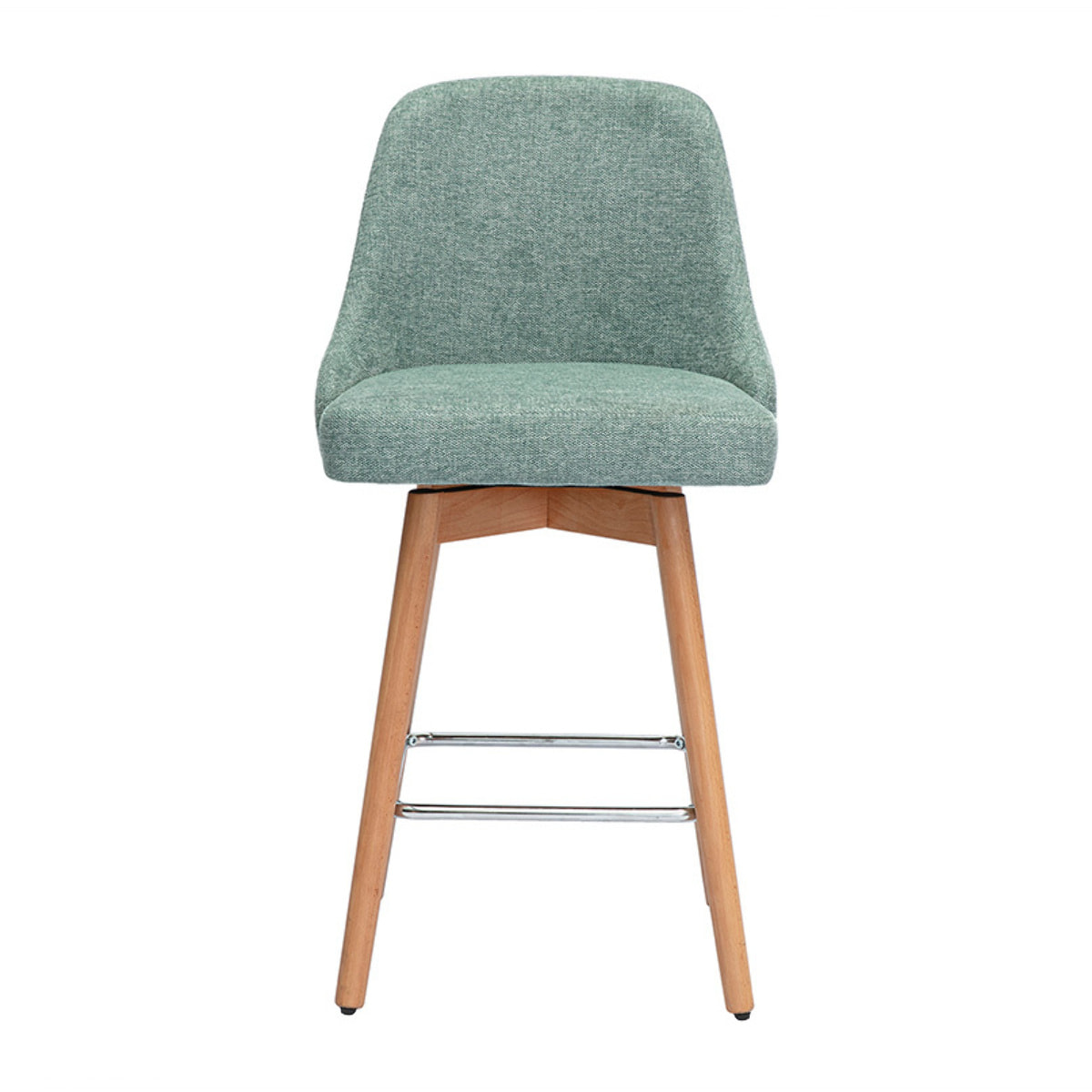 Tabourets de bar scandinaves pivotants 360° en tissu effet velours texturé vert céladon et bois hêtre massif H65 cm (lot de 2) HASTA