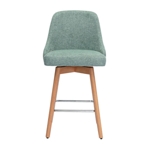Tabourets de bar scandinaves pivotants 360° en tissu effet velours texturé vert céladon et bois hêtre massif H65 cm (lot de 2) HASTA