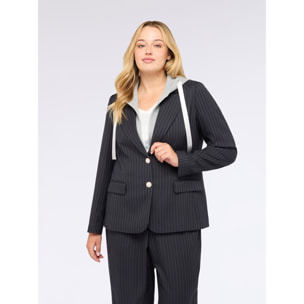 Fiorella Rubino - Blazer gessato con cappuccio in felpa staccabile - Blu