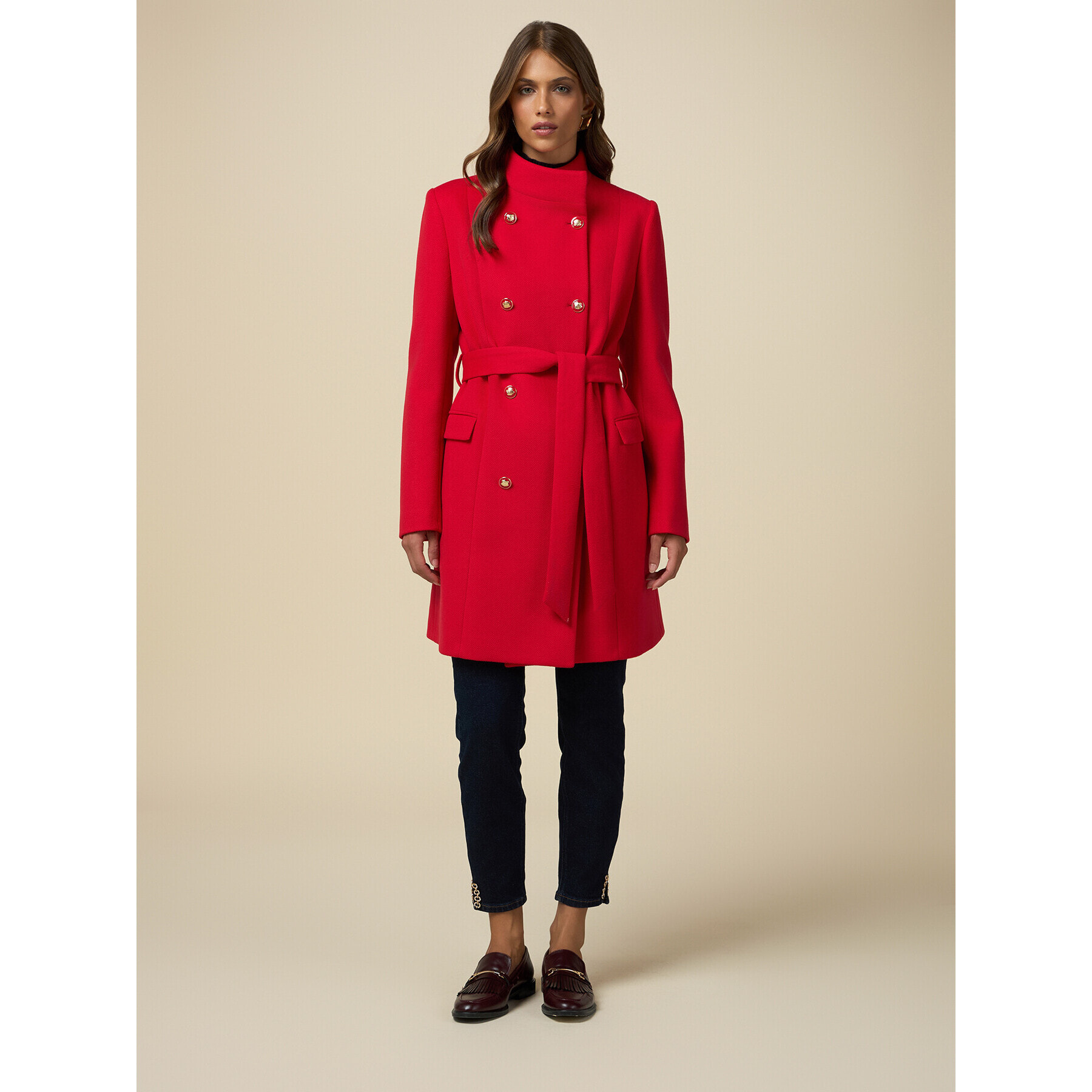 Oltre - Double-breasted coat with belt - Rojo