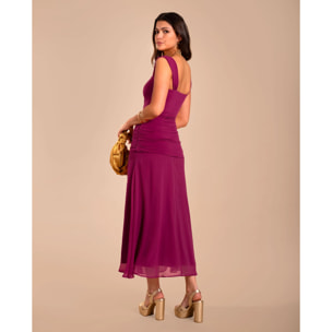 Vestido midi de tirantes con escote palabra de honor