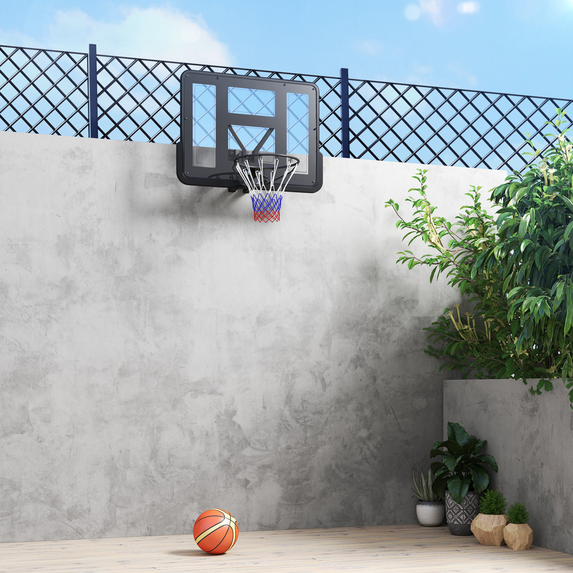 Panier de basket-ball mural - kit fixation murale inclus - acier PVC noir