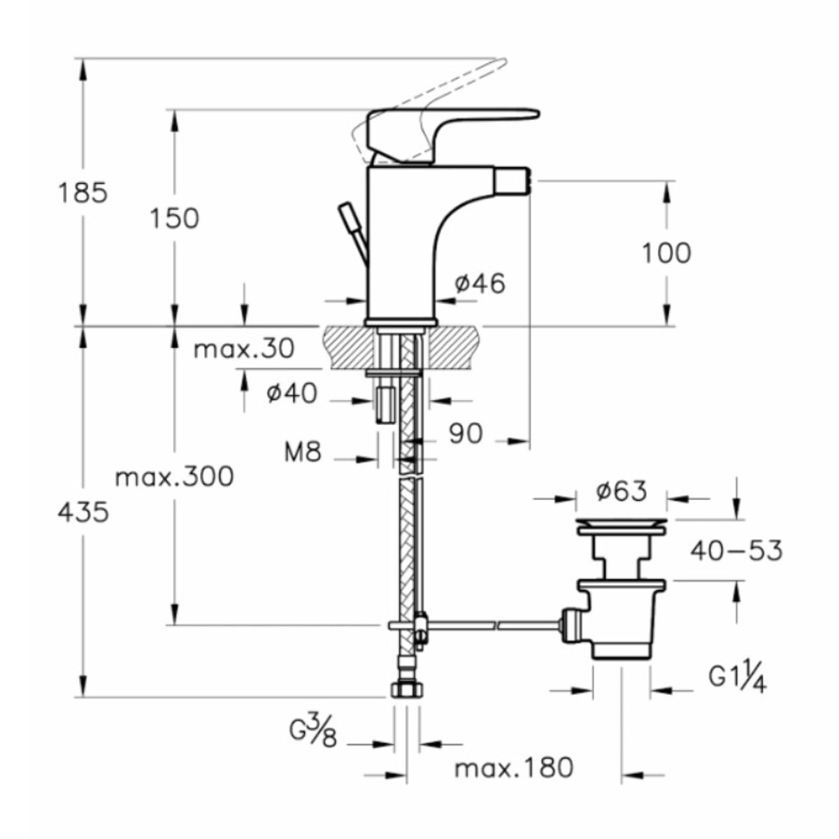 Root Round mitigeur de bidet à levier avec vidage, chrome (A42724EXP)