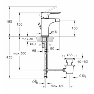 Root Round mitigeur de bidet à levier avec vidage, chrome (A42724EXP)