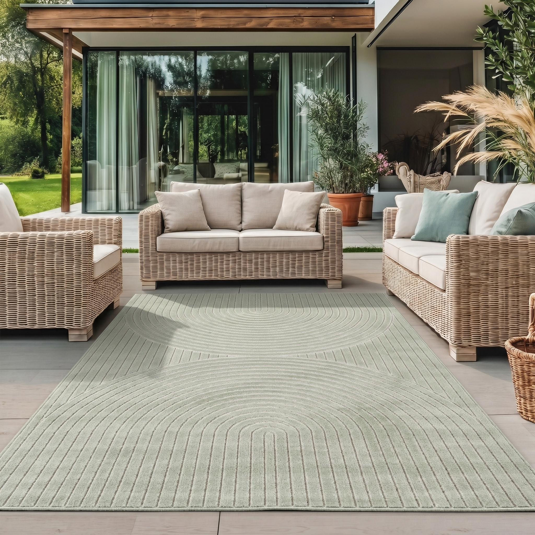 NOVA - Tapis intérieur/extérieur vert à motif géométrique