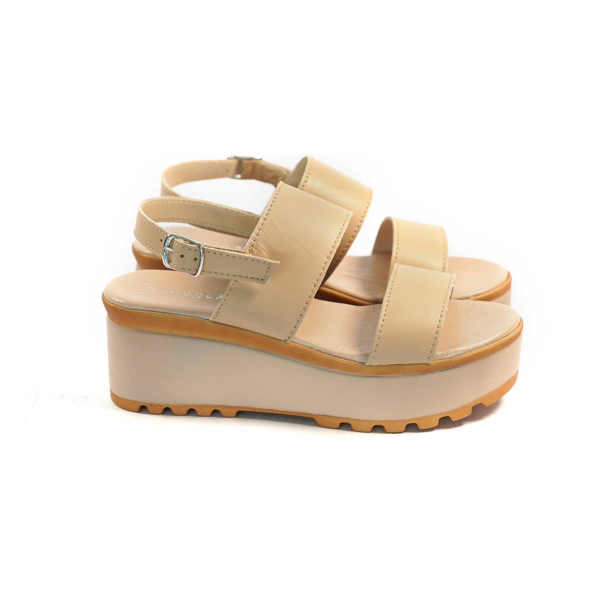 SANDALO DOPPIA FASCIA VERA PELLE BEIGE