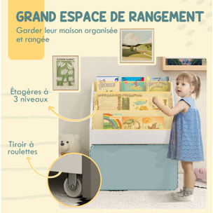 Bibliothèque étagère multi-rangement enfant - 3 étagères, grand tiroir - MDF blanc