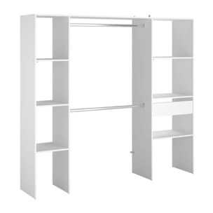 Dressing blanc 6 étagères, 1 tiroir, 2 penderies 198 x 40 x 180 cm MATIGNON