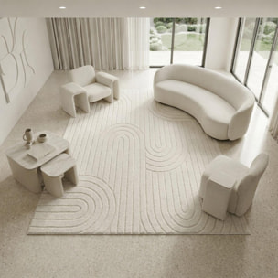Tapis salon, motif géométrique en relief, poil ras, RAFI