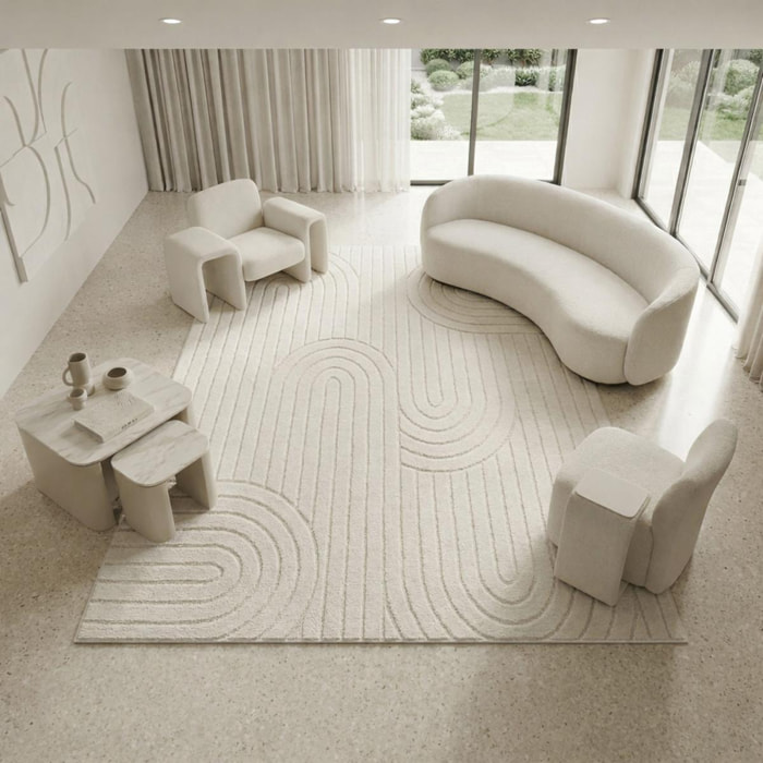 Tapis salon, motif géométrique en relief, poil ras, RAFI