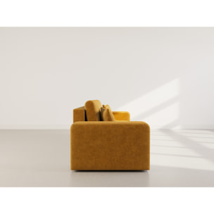 Nicole - Canapé droit 4 places convertible avec coffre en tissu - Jaune