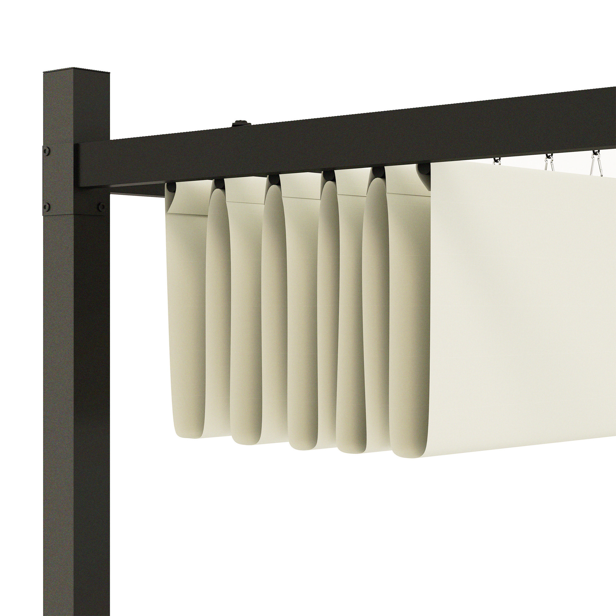 Pergola rétractable 3 x 3 m acier époxy noir polyester haute densité 180 g/m² UPF30+ crème