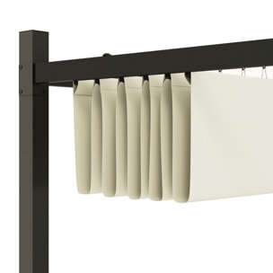 Pergola rétractable 3 x 3 m acier époxy noir polyester haute densité 180 g/m² UPF30+ crème