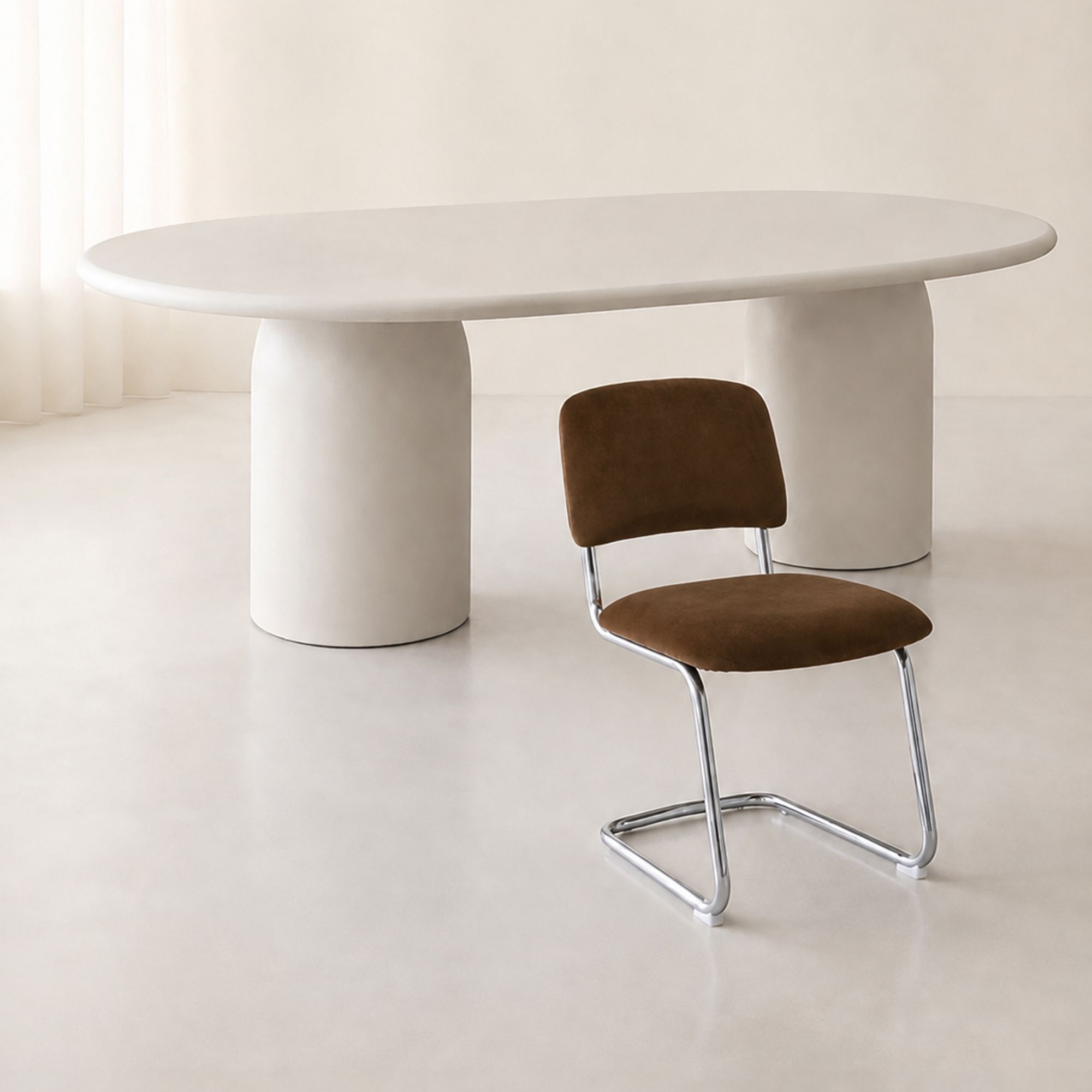Ensemble table ovale 220cm et 6 chaises en tissu tabac FELINE
